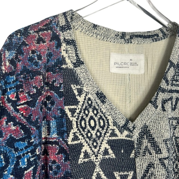 PILCRO by Anthropologie V-Neck Multicolor Waffle Knit Long Sleeve Top XS - Picture 2 of 8